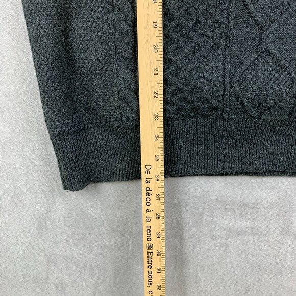 Gap Men Sweater Large Gray Crewneck Long Sleeve Fisherman Cable Knit Wool Nordic - Picture 4 of 6